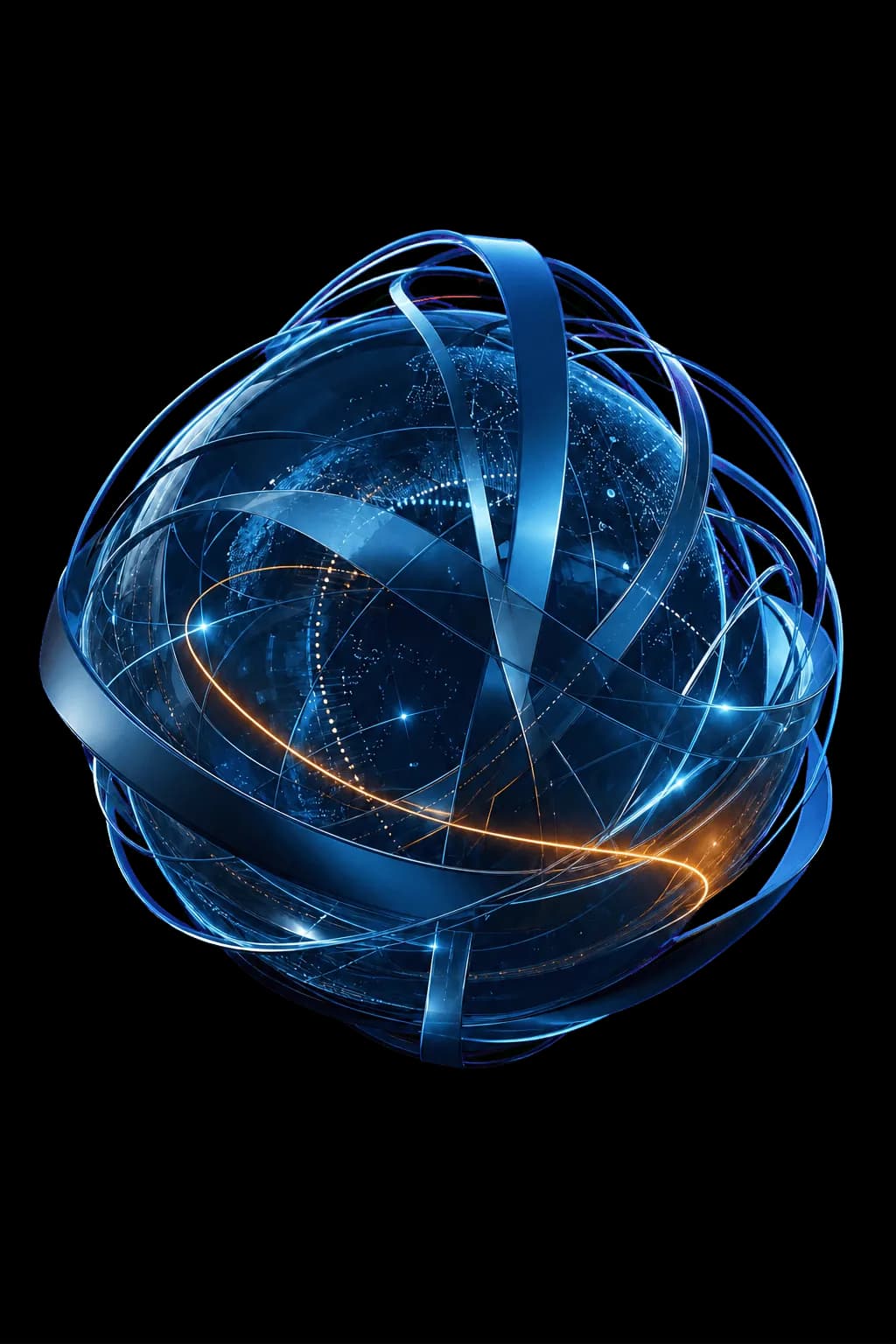 A connected digital system represented as an interwoven globe